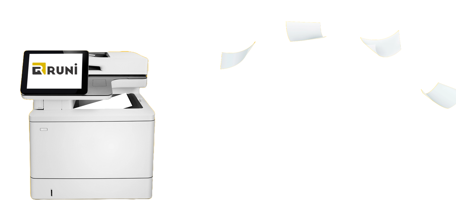 Runi printer with papers flying